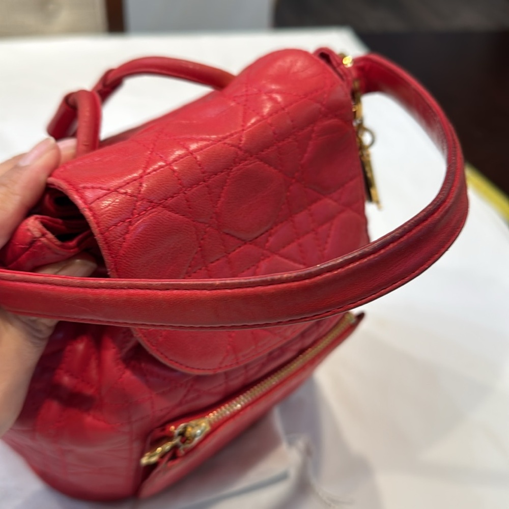 Dior Red Cannage Quilted Backpack/Bucket Handbag - Picture 8 of 17